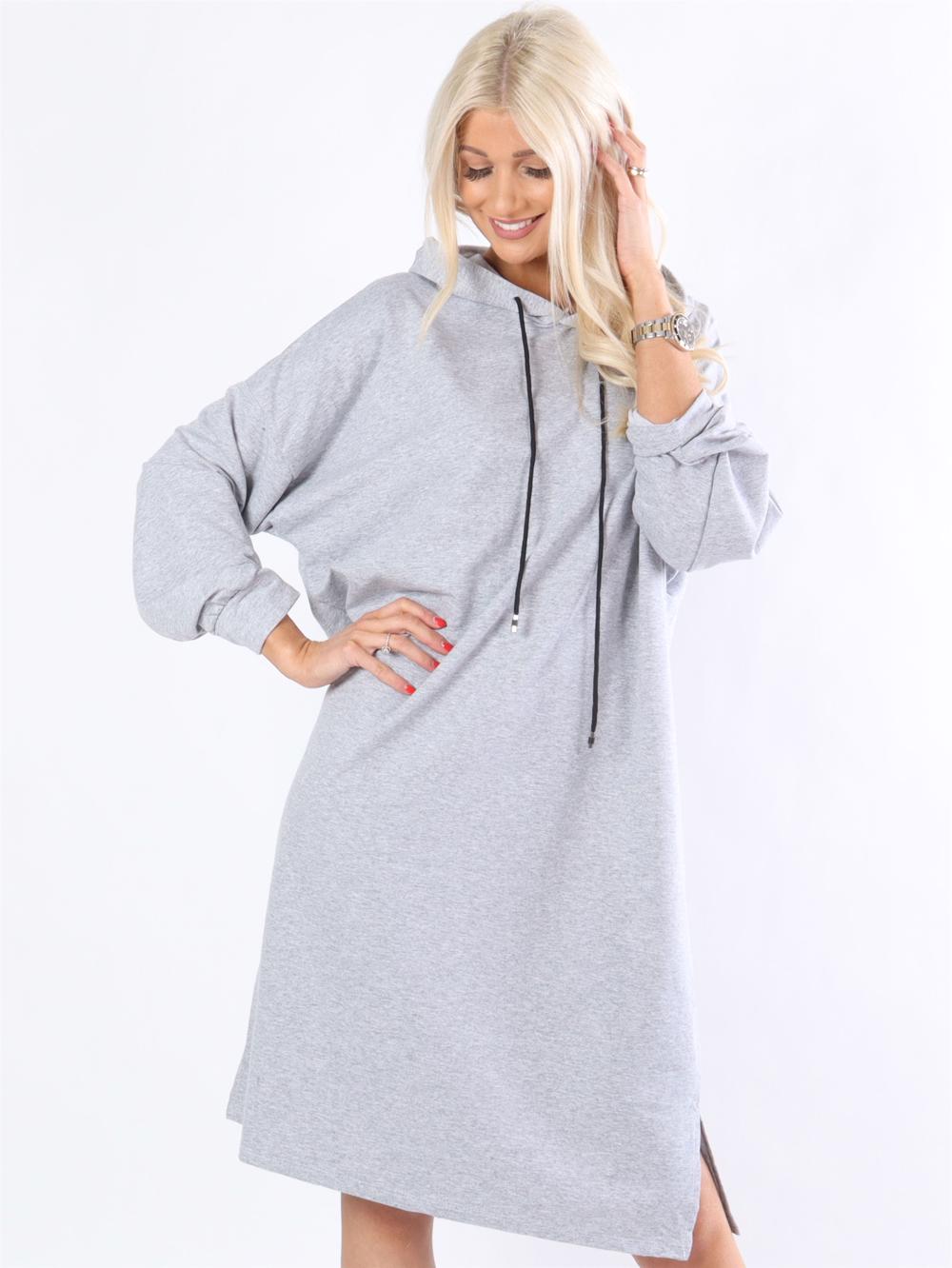 Safia - Armygrøn lang simpel hoodie kjole